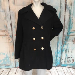 CALVIN KLEIN Black Wool Blend Winter Pea Coat